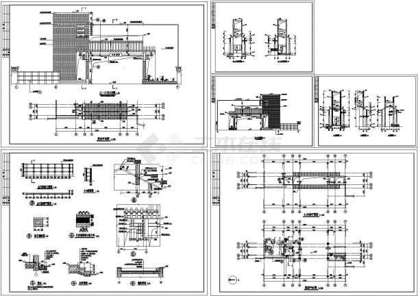 水木清华小区大门建筑施工CAD全套图纸-图一
