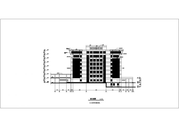 某大学图书馆CAD设计构造完整施工图立面_图1