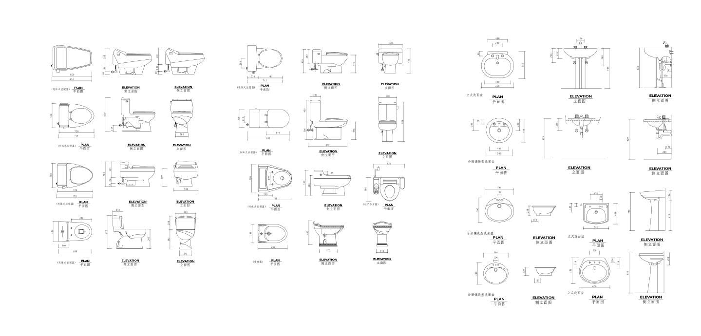 卫生洁具-平立面图块CAD图