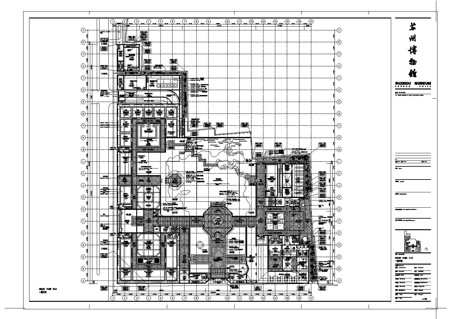 某长135.45米 宽108.45米 地下1地上2层某博物馆建筑CAD施工图一层平面图