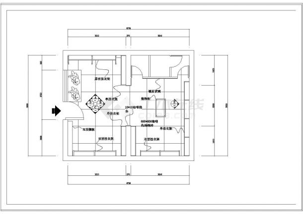 某38平方简单服装店装修CAD大样详细构造设计图纸-图一