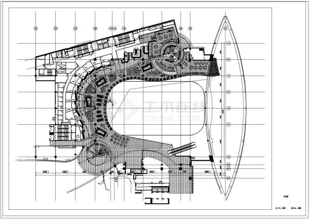 某万象城美食广场施工CAD设计详细平面放大图-图二