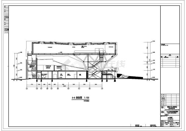 某长103.453米 宽53.726米 4层4805平米展览展馆CAD方案设计图剖面图-图一