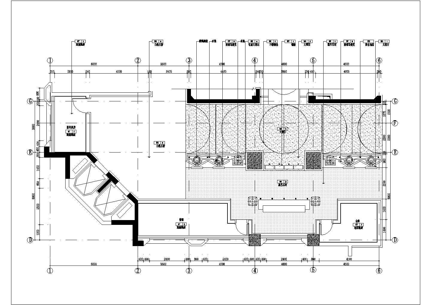 某五星级酒店二层餐厅CAD施工图电梯厅入口及前厅平面图