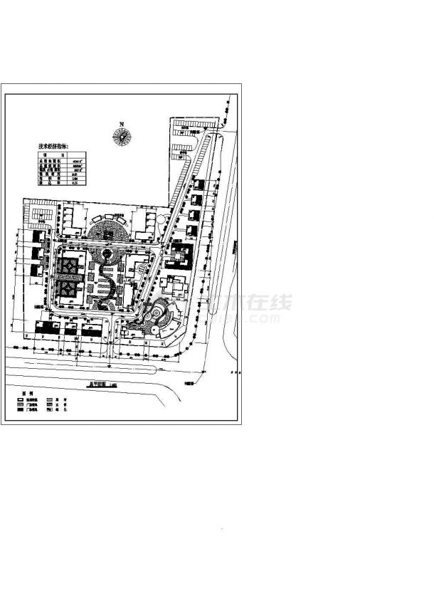 某商业美食城规划设计cad总平面方案图纸（含技术经济指标）-图二