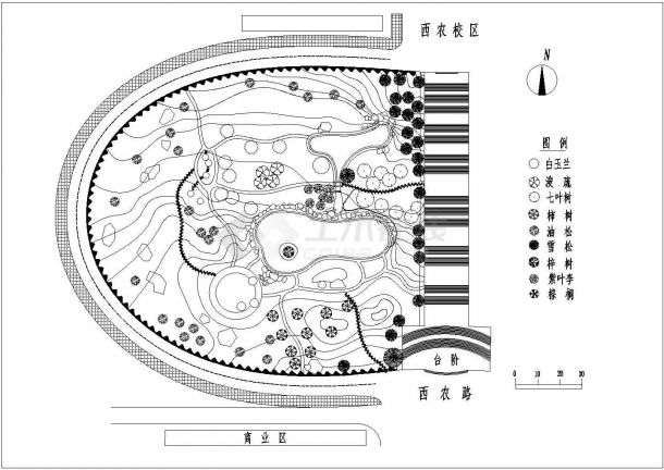 某城市西农环道园林小游园绿化规划设计cad总平面施工图（含设计说明）-图一