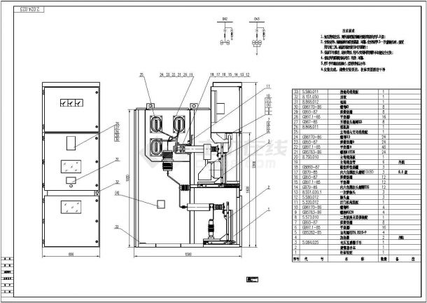 某型号中置柜总装系统原理示意设计工艺CAD图纸-图一