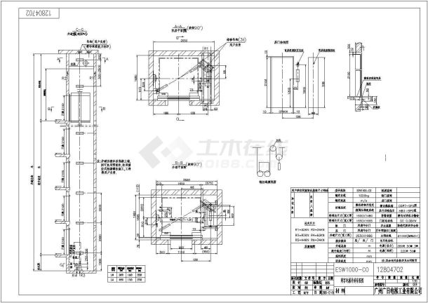 某市1000公斤无机房电梯建筑设计布置图-图一