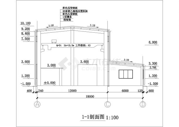 邢台市某工业区单层钢结构厂房全套建筑结构设计CAD图纸-图二