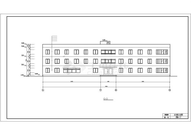 烟台市某工业区2100平米三层硂框架结构办公楼建筑设计CAD图纸-图一