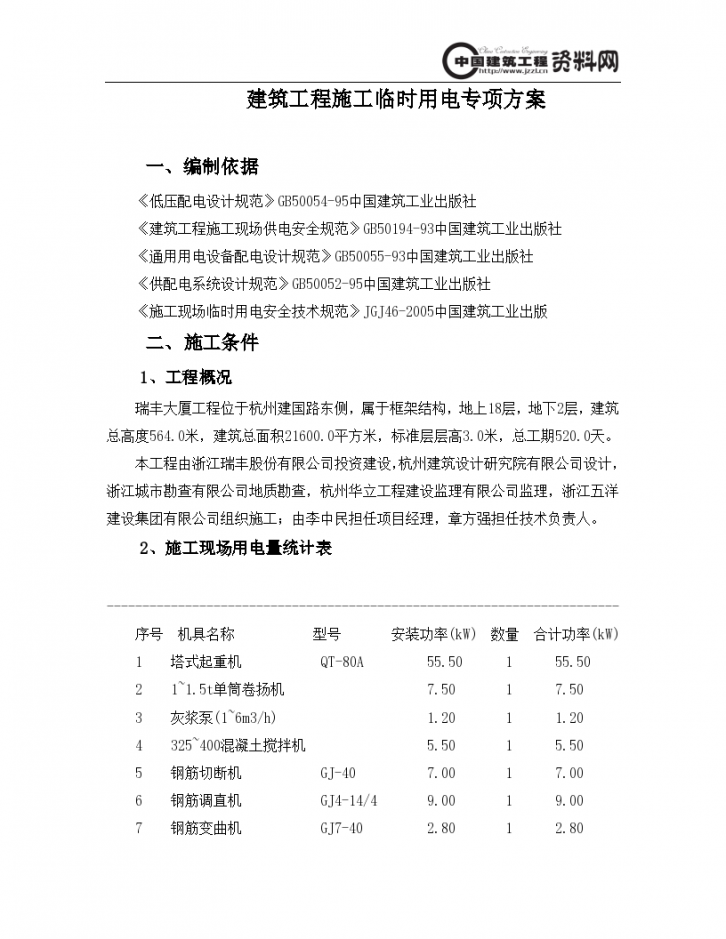 瑞丰大厦建筑工程施工临时用电专项方案-图一