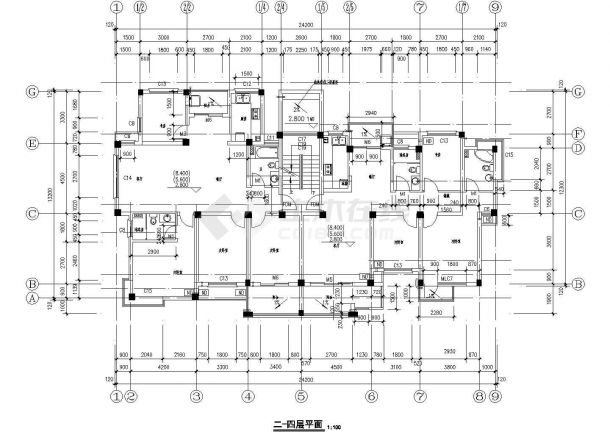 天津某小区6层框架结构住宅楼建筑设计CAD图纸（含夹层和半地下室）-图二