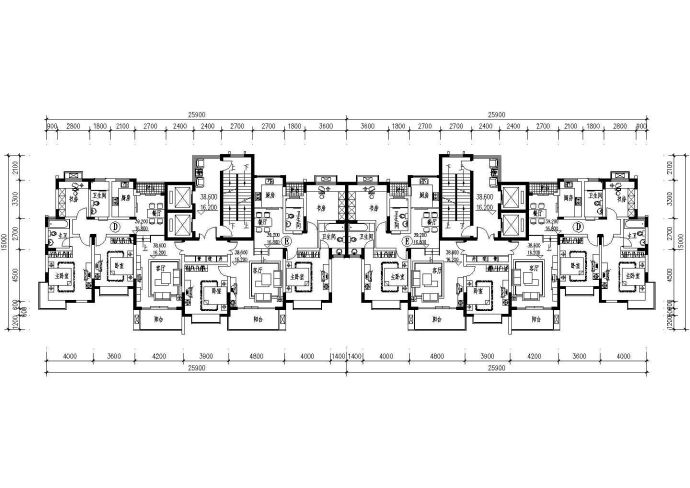 117平方米高层一梯两户住宅户型设计cad图(含效果图)_图1
