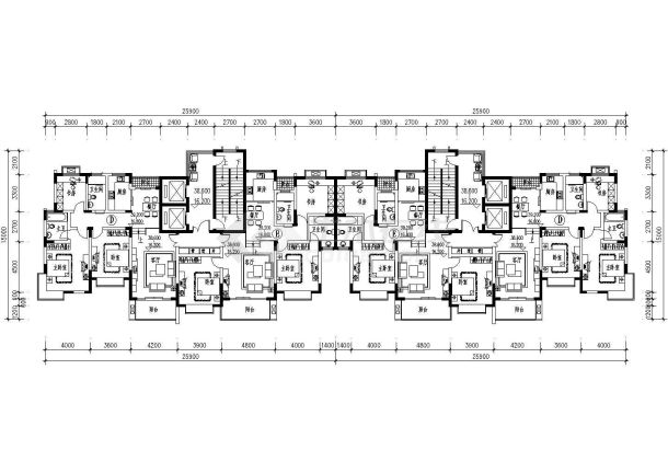 117平方米高层一梯两户住宅户型设计cad图(含效果图)-图二