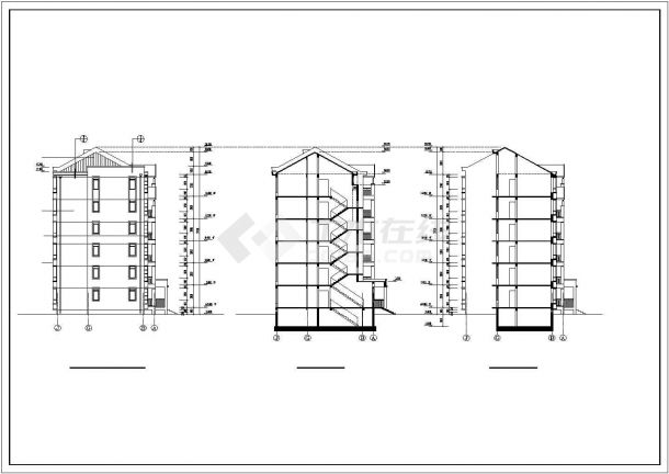 郑州天馨小区3100平米6层砖混结构住宅楼CAD建筑设计图纸（含阁楼）-图一