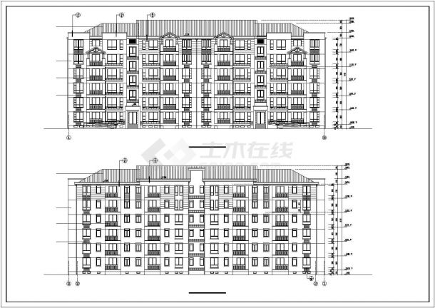 郑州天馨小区3100平米6层砖混结构住宅楼CAD建筑设计图纸（含阁楼）-图二