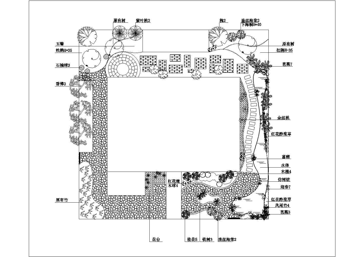某别墅庭院景观绿化规划设计cad总平面施工图