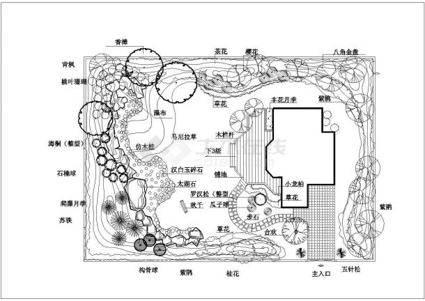 某私家小庭院园林景观规划设计cad总平面方案图-图一