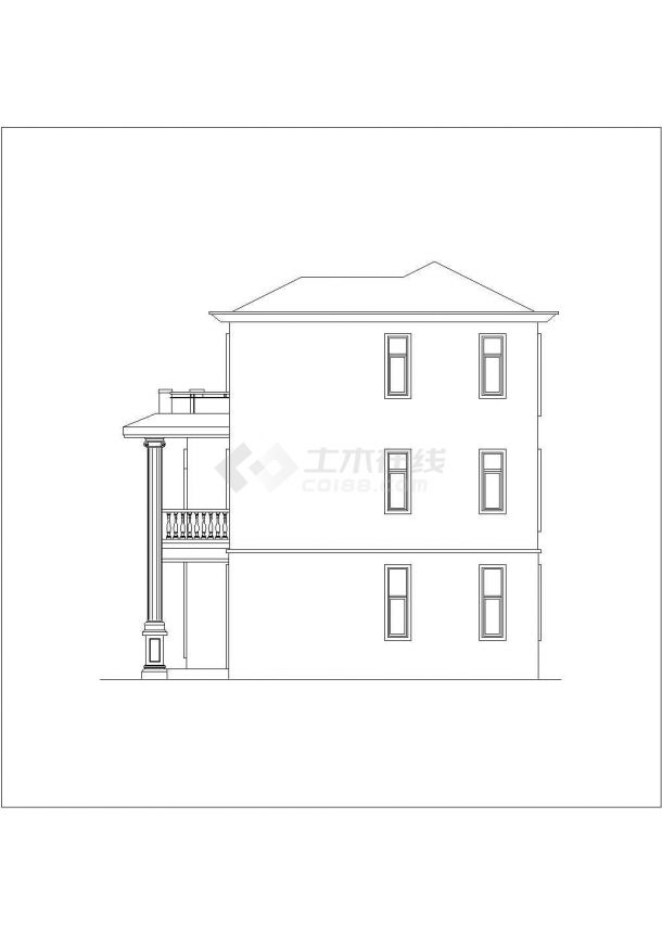 某框架结构三层带露台别墅设计cad详细建筑方案图（含效果图）-图一