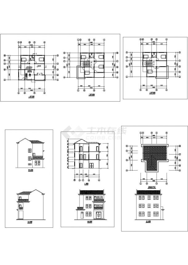 某三层框架结构农村住宅设计cad全套建筑方案图纸（标注详细）-图二