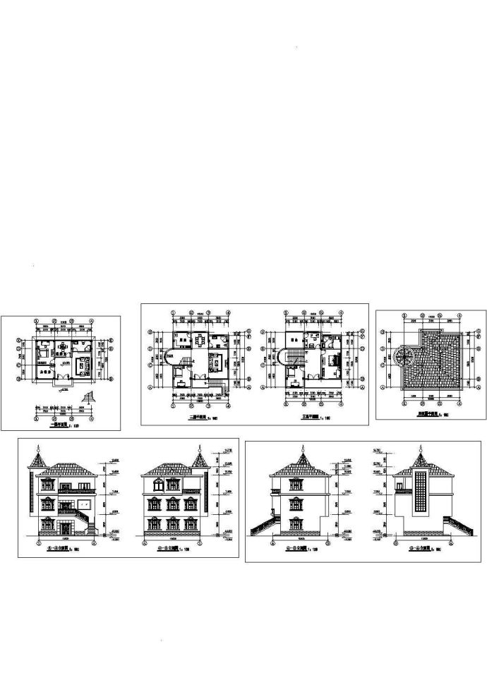 某三层砖混结构欧式风格新农村住宅别墅设计cad全套建施图纸（标注详细）_图1