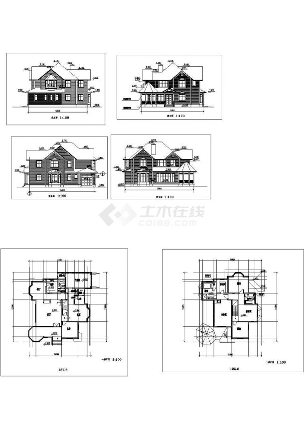 某二层砖混结构欧式风格新农村住宅别墅设计cad建筑方案图（甲级院设计）-图一