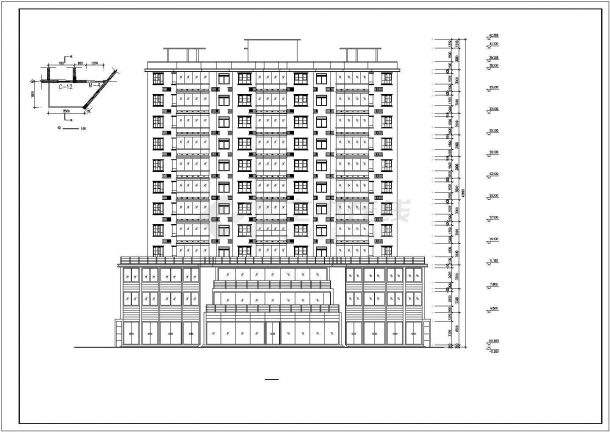 合川县某临街12层框架结构商住楼CAD建筑设计图纸（1-3层商用）-图二