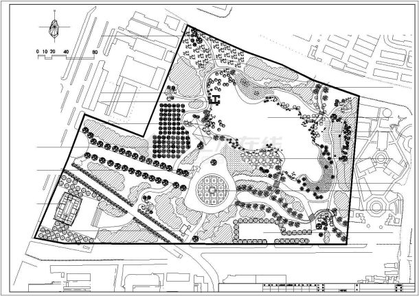 某城市小游园绿化规划设计cad总平面方案图-图一