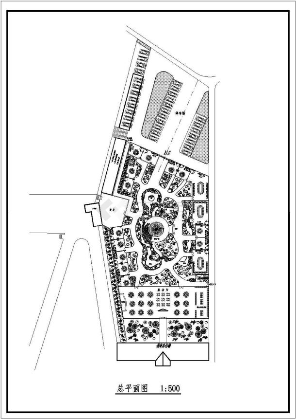 某游园餐厅绿化规划设计cad施工平面图-图二