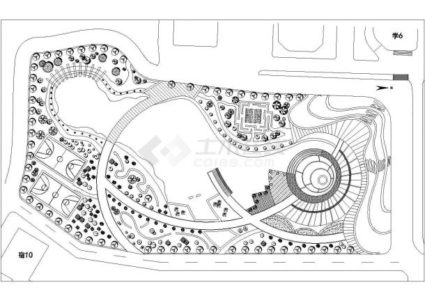 某城市小游园绿化规划设计cad施工总平面图-图一