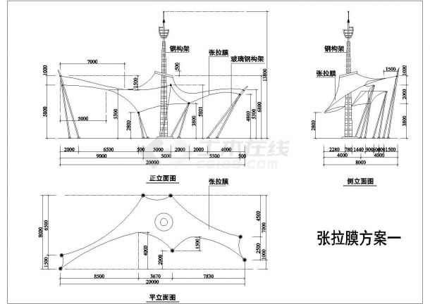某景观张拉膜设计cad建筑方案图（含2套方案设计）-图二