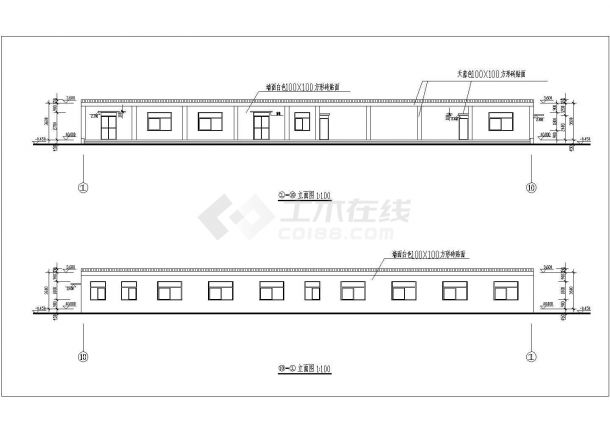某单层框架结构食堂设计cad全套建筑施工图（含设计说明）-图二