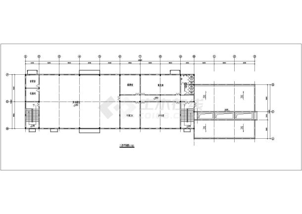 某框架结构二层食堂浴室建筑设计cad详细方案图-图二