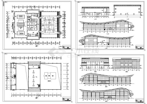 某多层框架结构体育馆设计CAD全套建筑施工图纸（含总平面）-图二