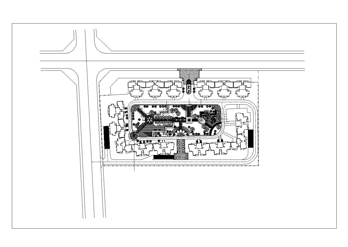 某矩形地块广场景观绿化规划设计cad总平面施工图