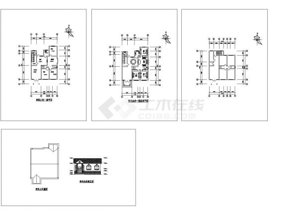 某二层框架结构农村山庄住宅设计cad全套建筑方案图纸（标注详细）-图一