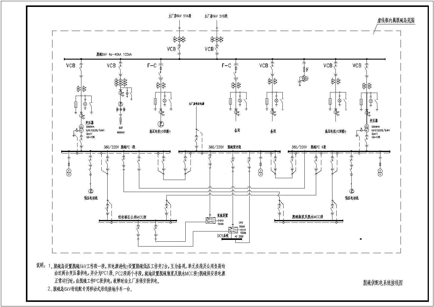 某型号脱硫供配电系统接线原理设计CAD图纸