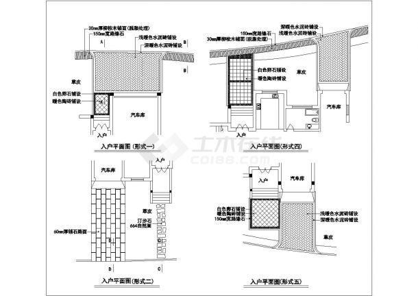 典型多层住宅楼入户处规划设计cad施工平面图（含6种类型设计）-图一