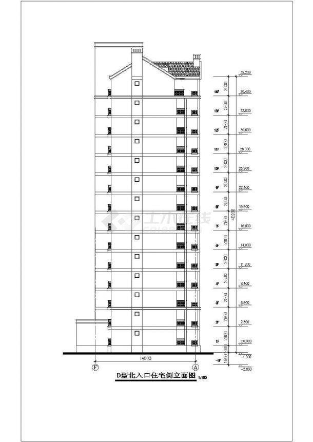 扬州市兴安小区14层剪力墙结构住宅楼建筑设计CAD图纸（带阁楼和地下室）-图一