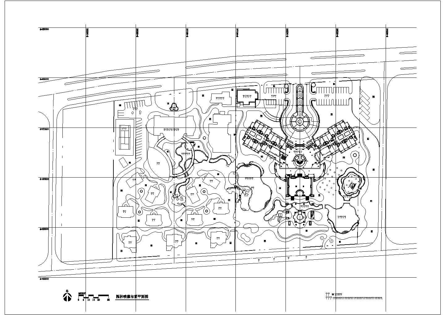 某园林广场喷灌规划设计cad总平面施工图