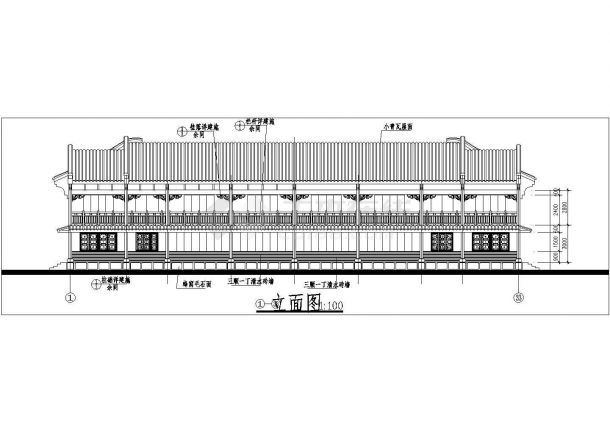 景德镇市某度假村3层砖混结构民宿综合楼立剖面设计CAD图纸-图二