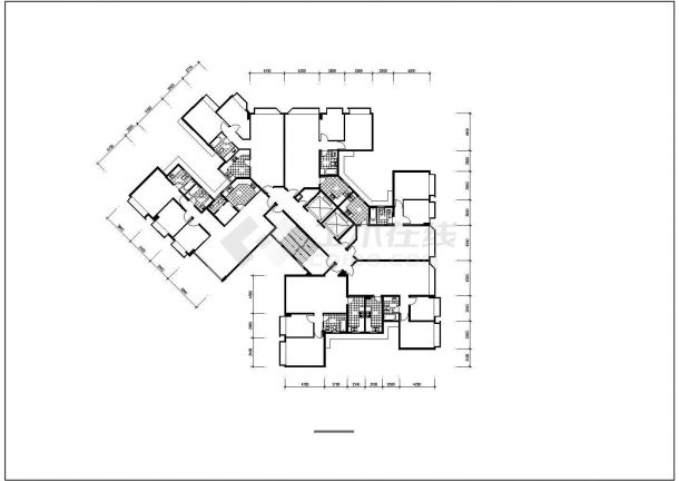 香港帝景轩小区高层住宅楼的标准层平面设计CAD图纸（6张）-图一