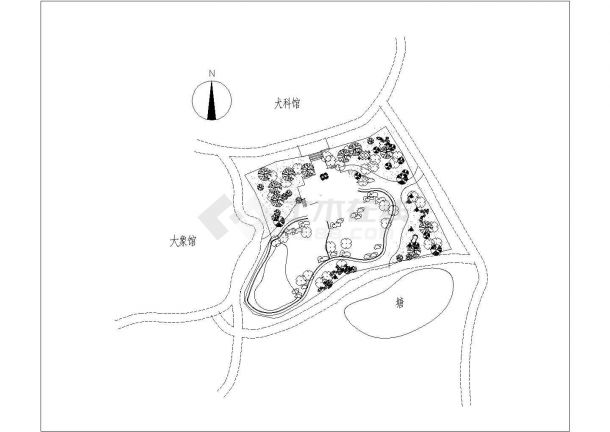 某动物园犀牛馆绿化规划设计cad总平面方案图-图一