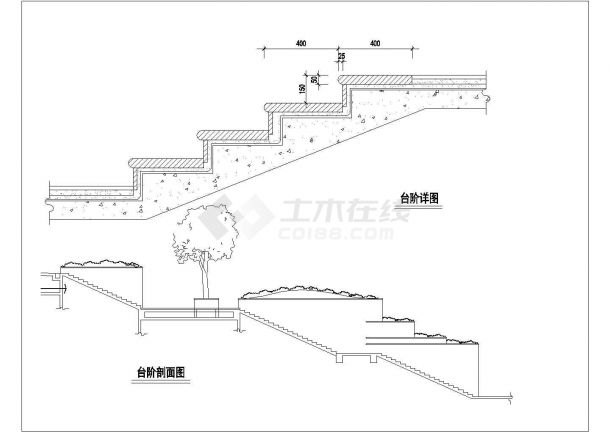 某景观道路工程台阶设计cad施工详图-图二