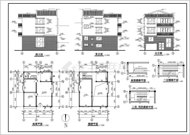 常州市某社区300平米三层砖混结构独栋别墅建筑结构设计CAD图纸-图一