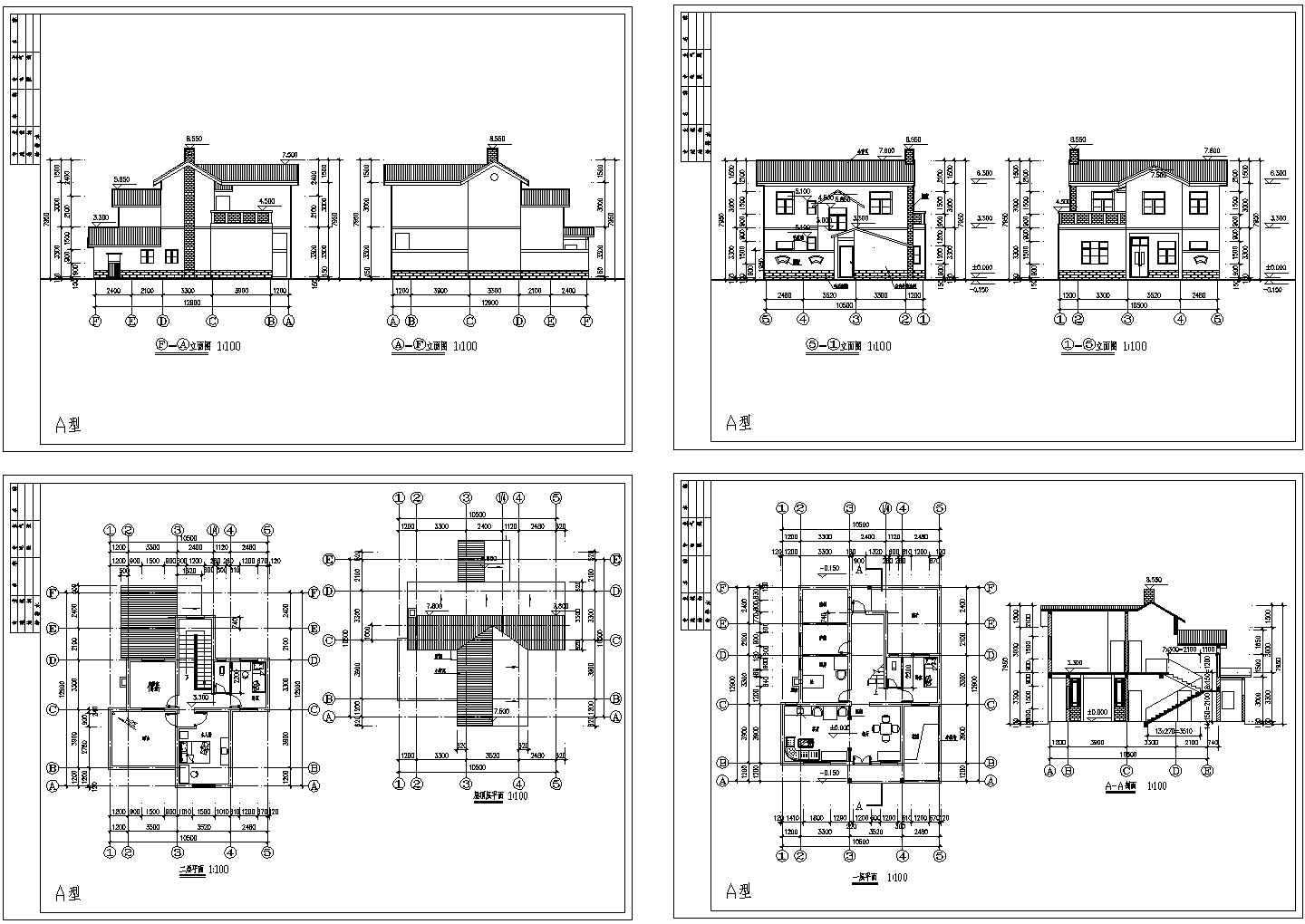 某二层砖混结构新古典风格农村住宅别墅设计cad全套建施图纸（甲级院设计）