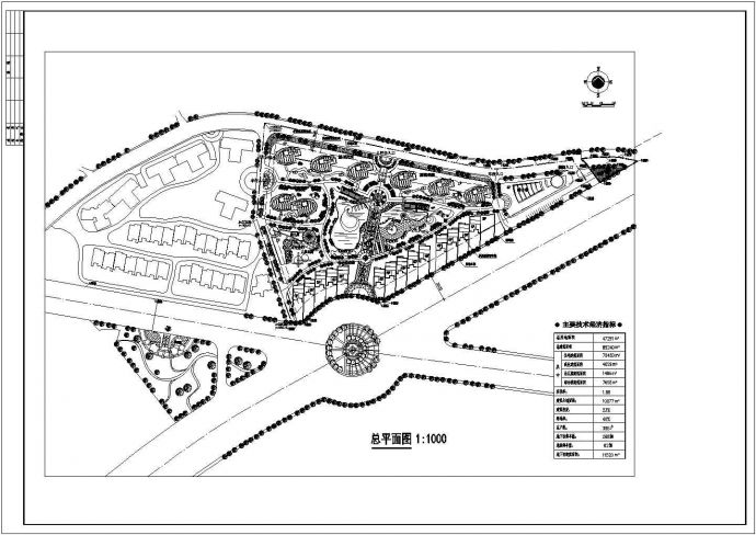 某住宅小区园林景观规划设计cad总平面施工图纸（含技术经济指标）_图1
