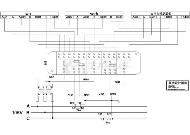 某标准型号高压计量接线电气控制原理设计CAD图纸-图一