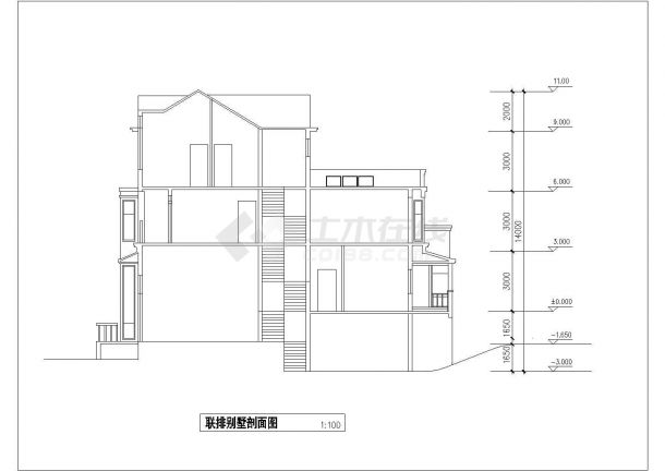 苏州市某小区270平米三层砖混结构双拼式别墅建筑设计CAD图纸-图一