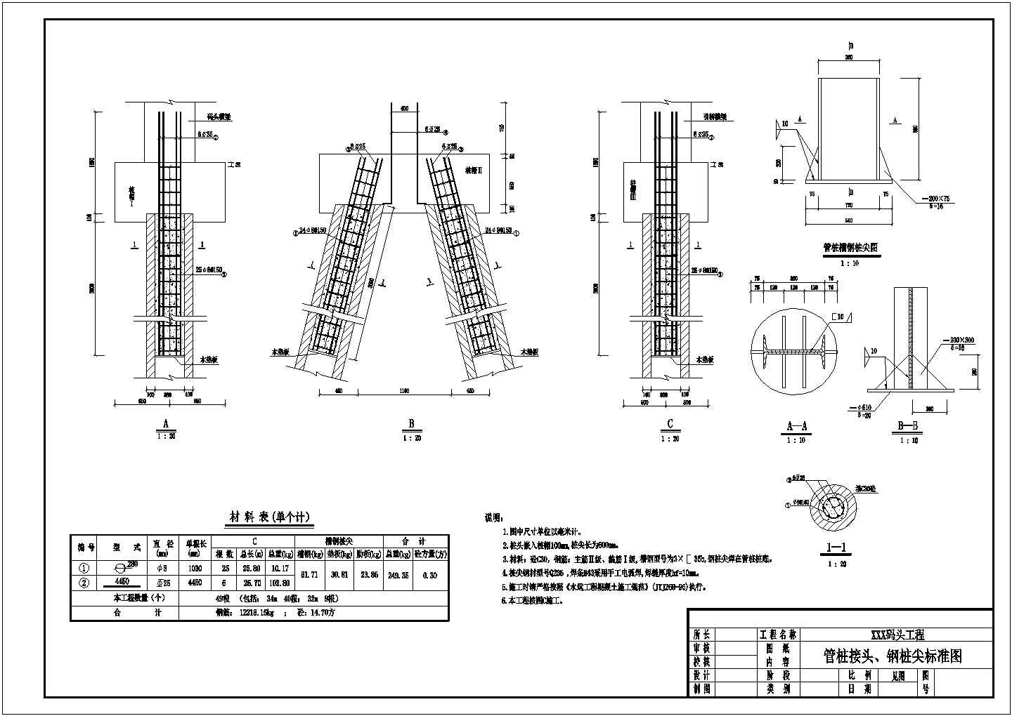 某水利工程管桩接头及钢桩尖cad标准设计施工图（甲级院设计）
